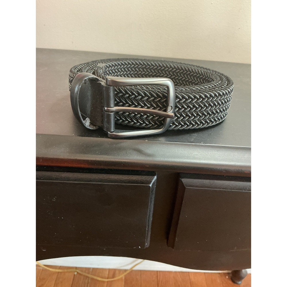 Roundtree‎ Yorke Leather Cowhide Belt Men 38 Black Woven Braided Business Casual